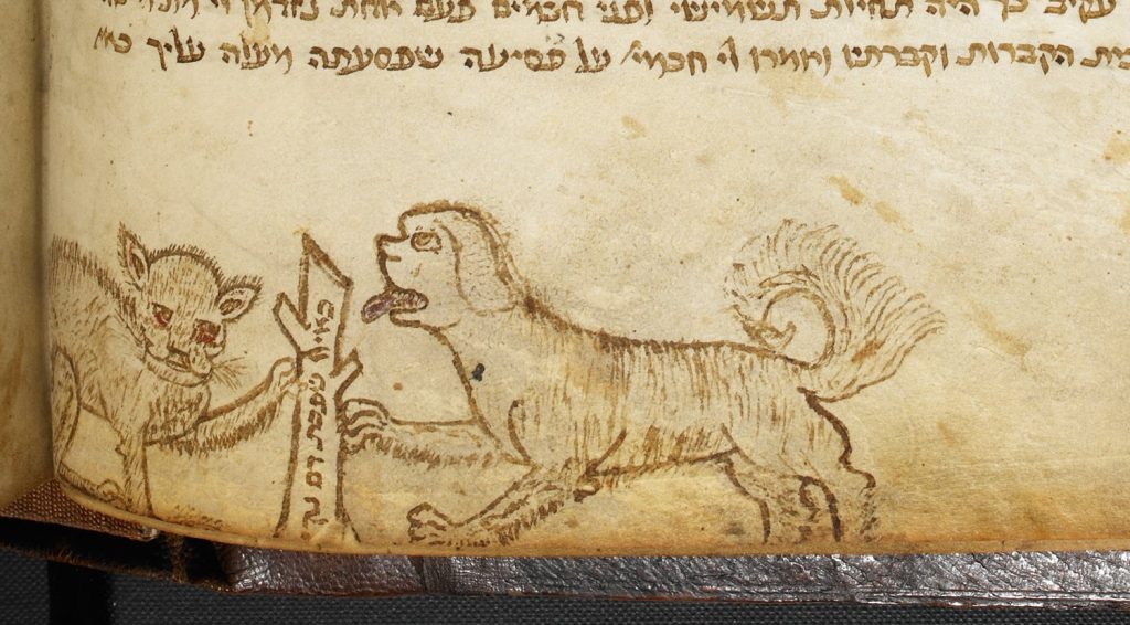 London, British Library, Additional MS 18684 f. 53v Illustrated catchwords c. 1392 http://www.bl.uk/catalogues/illuminatedmanuscripts/record.asp?MSID=19228&CollID=27&NStart=18684